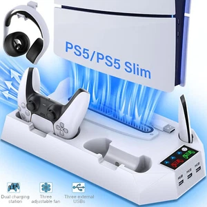 PS5 Slim Stand Cooling Fan Controller Dual Charger Station For PlayStation 5 PS5 - Picture 1 of 8