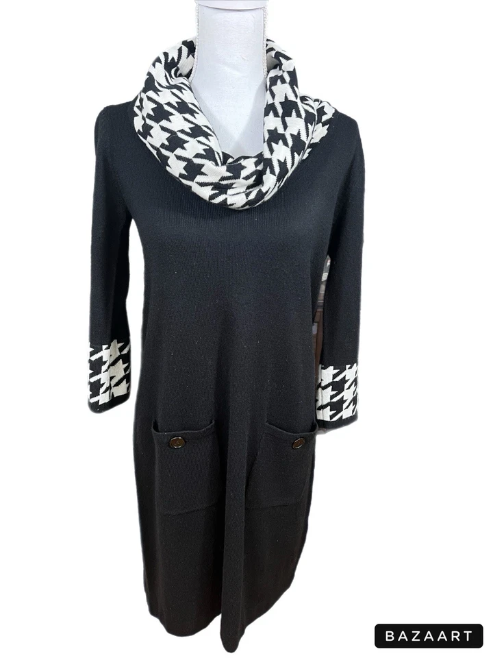 Vestido Studio I negro y pata de gallo talla mediana con bolsillos delanteros Foto 1 de 4