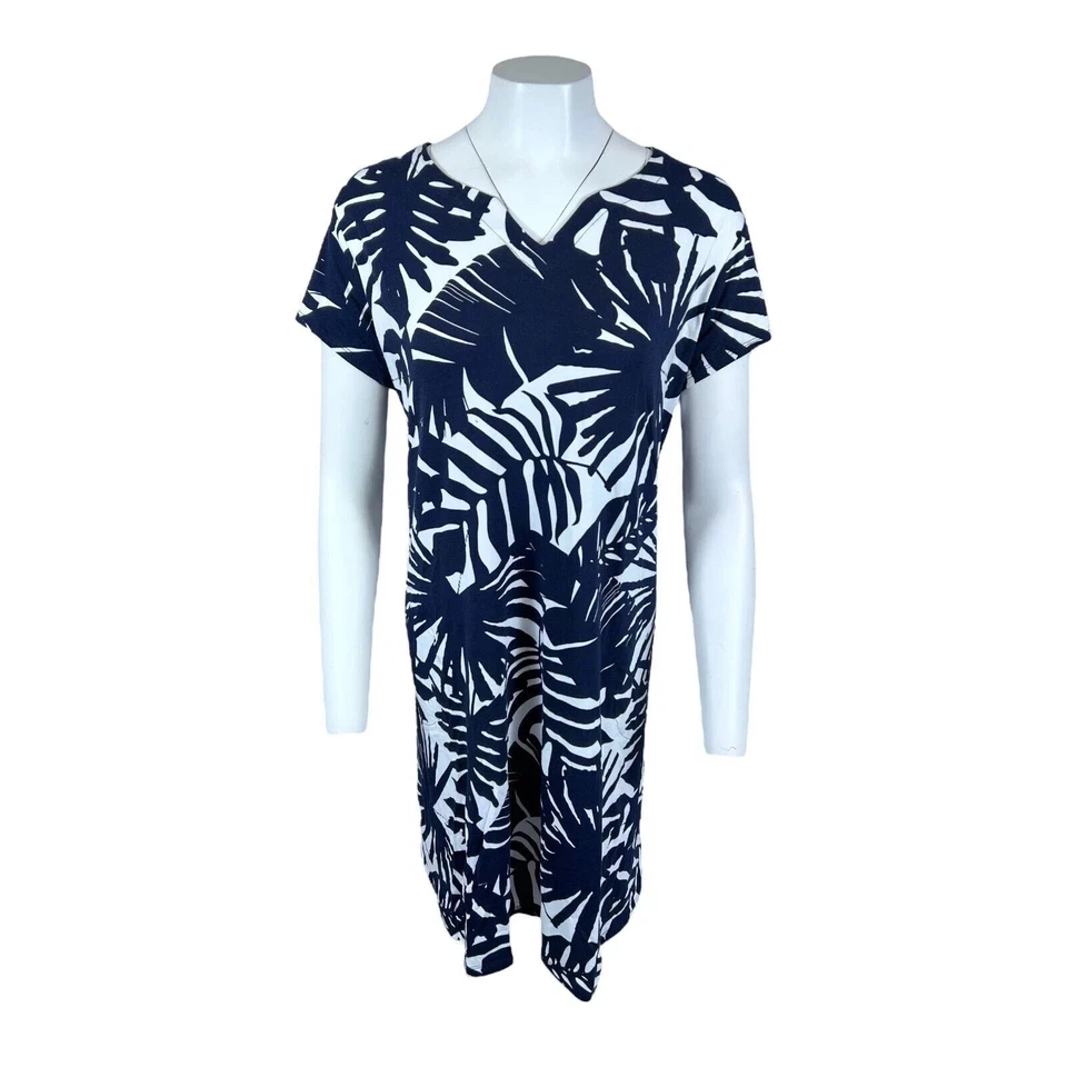 Vestido Denim & Co. Beach Jersey Dividido Cuello en V Manga Gorra Azul Marino X-Grande A506543 Foto 1 de 1