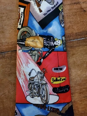 Corbata de cuello de seda cosida a mano Nicole Miller/Harley Davidson para motocicleta de colección años 90 Foto 1 de 4