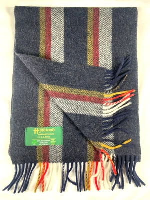 Винтажный шарф John Hanly x LL Bean в полоску из ирландской овечьей шерсти темно-серый в елочку - Изображение 1 из 4