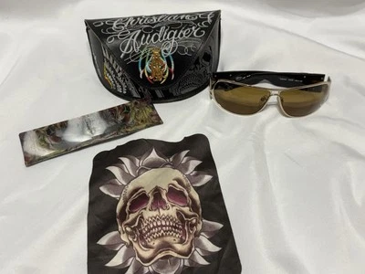 Gafas de sol Christian Audigier Gunmetal Splatter CAS-403 con estuche y tela RARAS Y2K Foto 1 de 4