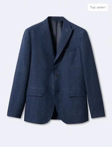 NWT MNG Mango Men 44 Linen Blazer Blue Lightweight Sportcoat Jacket Slim Fit 171 - Picture 1 of 10
