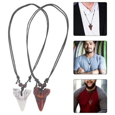  Set of 2 Haifischzahn Halskette Mann Reisen Haifischzähne Surfen - Bild 1 von 4