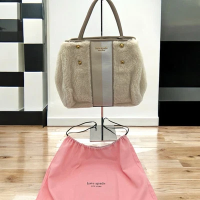 Bolso de Mano Kate Spade Everything Racing Rayas Imitación Piel de Oveja M K9937 Beige Crema Usado en Excelente Condición Foto 1 de 4
