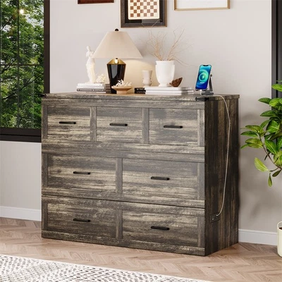 Mueble Cama Murphy Moderno Multifuncional Tamaño Completo con Cajón y USB, Gris Rústico Foto 1 de 4