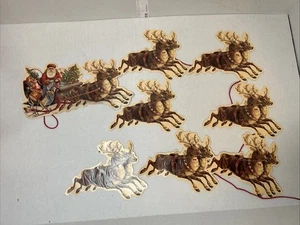 Santa Sleigh Reindeer Garland Victorian Style Festive Bunting Hanging Frieze - Picture 1 of 7