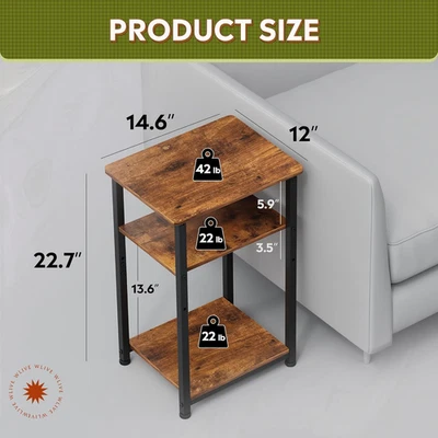 Деревенский коричневый 3-уровневый торцевой столик набор из 2 для гостиной и небольших помещений - Изображение 1 из 4