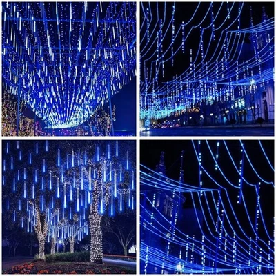 288 luces LED de lluvia de meteoros cadena de luces de hadas árbol de lluvia que cae fiesta de Navidad Foto 1 de 4