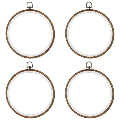 , 4 Pack Round Embroidery Hoops 8 Inch Imitated Wood Display Frame Circle Cro... - Image 1 of 4