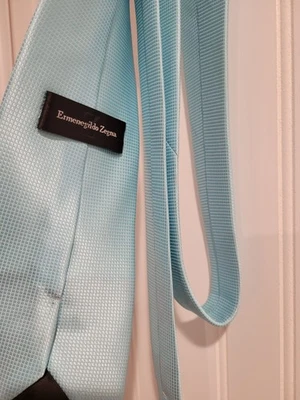 Ermenegildo Zegna Light Blue Teal Silk Luxury Italian Tie - Image 1 of 4