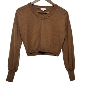 A Loves A Womens Cropped Sweater S Camel Merino Cashmere Raw Seams Parisian Chic - Picture 1 of 9