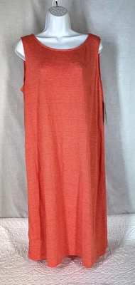 Nuevo con etiquetas Vestido recto grande Eileen Fisher naranja a rayas de lino jersey sin mangas Foto 1 de 4