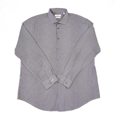Calvin Klein Dress Shirt Mens Size XL Burgundy White Checker Button Up Slim Fit - Image 1 of 4