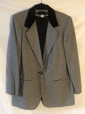 Blazer de colección Sag Harbor para mujer 12 negro blanco pata de gallo con un solo botón traje abrigo Foto 1 de 4