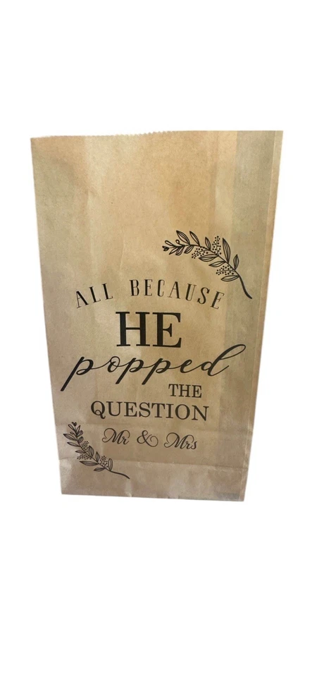 Compromiso divertido. Bolsas de papel en relieve todas Beacsue He Popped The Question - 50 piezas 9x5 Foto 1 de 4