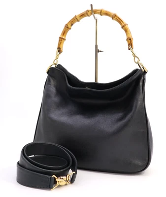 Gucci Diana Bolso Mediano Bambú Bolso de Hombro Bandolera Cuero Negro Auténtico Foto 1 de 4