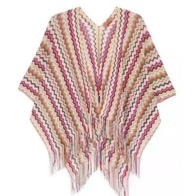 NUEVO CON ETIQUETAS MISSONI Wave ZigZag Poncho Brillante Flecos Multicolor Capa Chal Envoltura 120X90 Foto 1 de 4