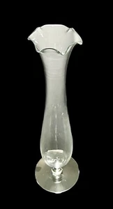 Vintage Clear Crystal 10” Bud Vase Footed With Crimped Rim EUC - Picture 1 of 5