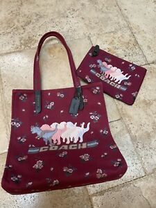Coach Tote & Turnlock Pouch 26/With Shadow Rexy Wine ~ Unisex 51239 47553