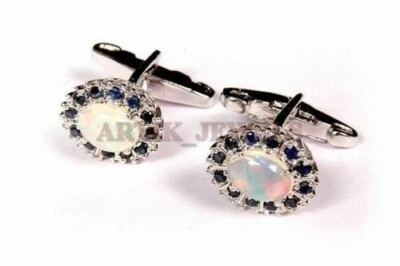 Ópalo natural y zafiro térmico con gemelos de plata de ley 925 #2429 Foto 1 de 3