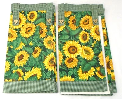 2 Sunflower Green Plaid Valances Wooden Heart Button Accents 16 x 33" - Image 1 of 2