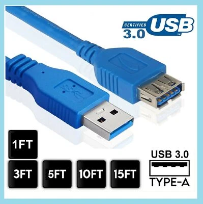 LOT USB 2.0 3.0 Extension Extender Cable Cord A Male to Female 1-16FT HIGH SPEED - Image 1 of 4