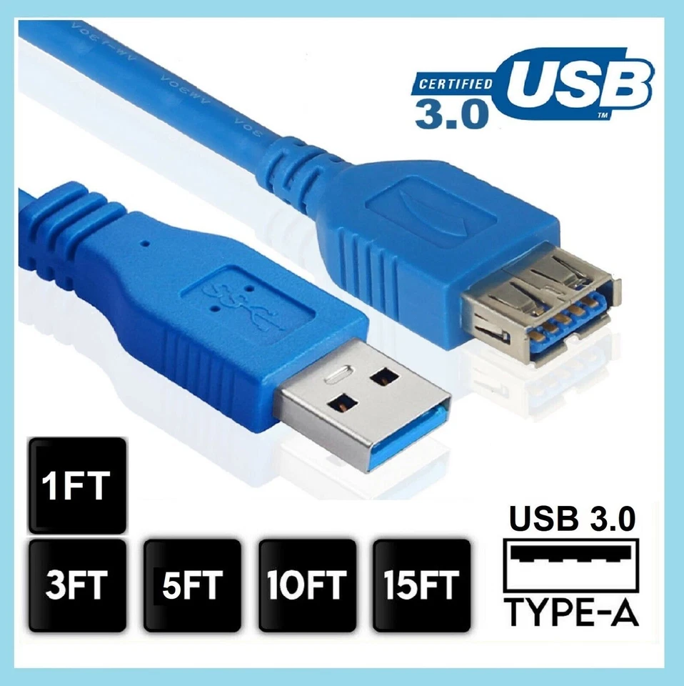 LOTE USB 2.0 3.0 Extensión Extensor Cable Cable A Macho a Hembra 1-16FT ALTA VELOCIDAD Foto 1 de 4