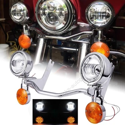4.5" LED Passing Turn Signal Lights Bracket Bar Kit For Harley Road King Classic Foto 1 de 4
