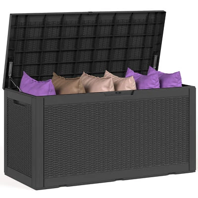 30 to 260 Gal Resin Deck Box Bench Large Outdoor Storage Box with Lockable Seat - Image 1 of 4