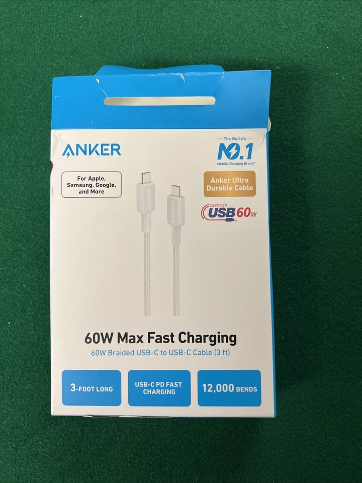 Anker 3' 60W Braided USB-C to USB-C Max Fast Charging Cable - White - Image 1 of 1