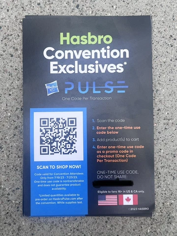SDCC 2023 Convention Exclusive Hasbro Pulse QR Code Passcode ONE HOUR DELIVERY Cover