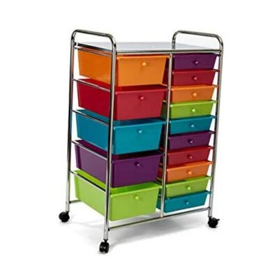  Carro de almacenamiento organizador utilitario rodante para 15 cajones multicolor (perlado) Foto 1 de 4