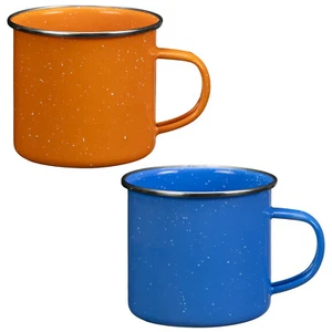 2pz Tazze da Campeggio Smaltate Retro Campeggio Viaggio Tè Caffè Tazze - Blu e Arancione - Foto 1 di 8