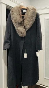Vintage Women's Long Gray Wool Coat Sz 14 100% Wool - Picture 1 of 6