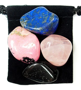 PTSD RELIEVER Tumbled Crystal Healing Set = 4 Stones + Pouch + Description Card - Picture 1 of 2