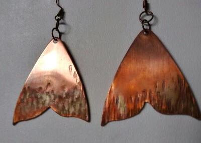 Handmade Copper Mermaid Whale Tail Earrings - Image 1 of 2