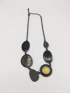 Gunmetal Charcoal Necklace Faux Citrine Abstract Costume Jewelry Station 16” - Picture 1 of 11