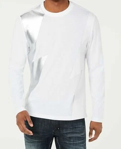INC INTERNATIONAL CONCEPTS White -Silver Lightning Long Sleeve T-Shirt Large - Picture 1 of 1