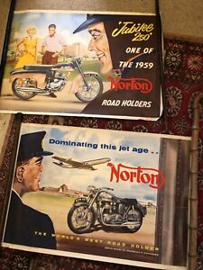 2 Rare Original 1950's Advertising Norton Motorcycle Dealer Posters