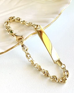 Solid 14k Yellow Gold Designer Style ID Bracelet, New, 6" - Picture 1 of 7