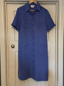 Vintage Jaeger Blue Calf Length Shirt Dress Pure Uk 10 - Picture 1 of 8