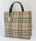 Auth BURBERRY Beige House Check PVC Canvas and Leather Tote Bag Purse #56693