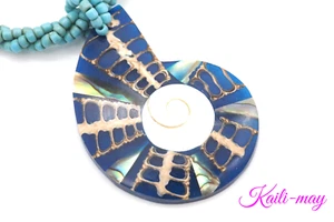 Abalone Shell Shiva shell handmade Pendant in a shape of Nautilus - Picture 1 of 10