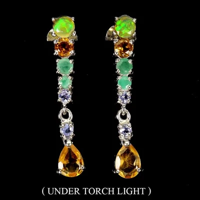 925 Sterling Silver Earrings Pear Citrine Emerald Fire Opal Gemstone Jewelry - Image 1 of 4