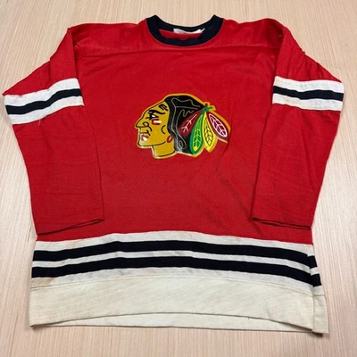 Camiseta deportiva vintage de los Chicago Blackhawks Durene Rawlings años 70 80 tejida mediana hecha en EE. UU. Foto 1 de 4