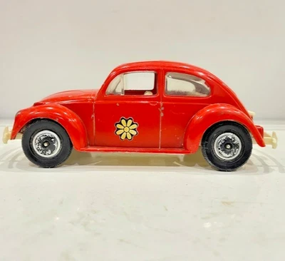 760 ~ Vintage Plastic Hubley 7" long Red Volkswagen VW Beetle Car! - Image 1 of 4