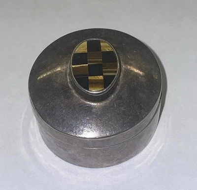 Pastillero vintage de plata esterlina 925 ojo de tigre y ónix de México Foto 1 de 4