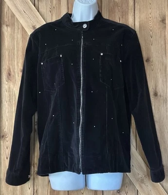 QUACKER FACTORY Black Small Scale Corduroy Zip Up Jacket Crystal Accents Large - Image 1 of 4