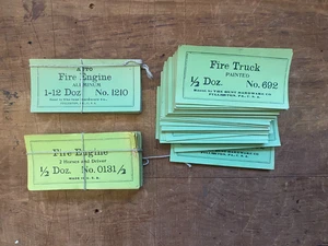 Etiquetas de caja de papel de camión de bomberos de juguete de hierro fundido antiguo/de colección años 1900 Deadstock de 100 - Imagen 1 de 3